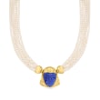 C. 1980 Vintage Gianni Sorrentino Lapis and 3mm Pearl Portrait Pin/Necklace in 18kt Yellow Gold