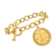 Italian 18kt Gold Over Sterling Replica Lira Coin and Oval-Link Toggle Bracelet