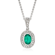 C. 1990 Vintage .70 Carat Emerald and .20 ct. t.w. Diamond Pendant Necklace in 14kt White Gold
