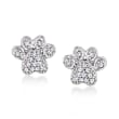 Diamond-Accented Paw Print Earrings in Sterling Silver
