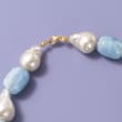 12-15mm Cultured Pearl and 240.00 ct. t.w. Aquamarine Necklace in 14kt Yellow Gold