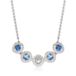 Swarovski Crystal &quot;Angelic&quot; Blue and Clear Square Crystal Necklace in Silvertone