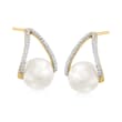 8-8.5mm Cultured Pearl and .12 ct. t.w. Diamond Drop Earrings in 14kt Yellow Gold