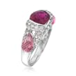 C. 2000 Vintage 5.75 ct. t.w. Pink Tourmaline and .65 ct. t.w. Diamond Dangle Ring in 18kt White Gold