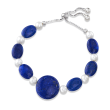 Lapis and 6.5-7mm Cultured Pearl Bolo Bracelet in Sterling Silver