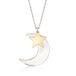 Italian Two-Tone Sterling Silver Moon and Star Drop Necklace