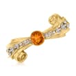C. 1950 Vintage 3.50 Carat Citrine Scroll Pin with .45 ct. t.w. Diamonds in 14kt Yellow Gold