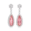 C. 1990 Vintage 4.10 ct. t.w. Certified Pink Topaz and .65 ct. t.w. Diamond Drop Earrings in 18kt White Gold