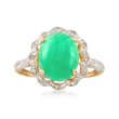 Cabochon Green Jade and Diamond-Accented Scalloped Ring in 14kt Yellow Gold