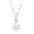 8-8.5mm Cultured Pearl and .10 ct. t.w. CZ Jewelry Set: Earrings and Pendant Necklace in Sterling Silver