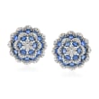 7.50 ct. t.w. Sapphire and 1.90 ct. t.w. Diamond Flower Earrings in 18kt White Gold