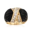 C. 1980 Vintage Onyx and .70 ct. t.w. Diamond X Ring in 14kt Yellow Gold
