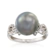 11-11.5mm Black Cultured Tahitian Pearl Ring with .28 ct. t.w. Diamonds in 14kt White Gold