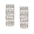 C. 1990 Vintage 1.07 ct. t.w. Round and Baguette Diamond J-Hoop Earrings in 14kt White Gold 