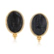 Black Onyx Scarab Earrings in 14kt Yellow Gold