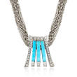 C. 1990 Vintage Turquoise and .70 ct. t.w. Diamond Slide Pendant Necklace in 18kt White Gold
