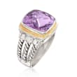 7.50 Carat Bezel-Set Amethyst Ring in Sterling Silver and 14kt Yellow Gold