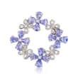 2.20 ct. t.w. Tanzanite and .10 ct. t.w. White Zircon Floral Pin in Sterling Silver