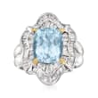 C. 1980 Vintage 6.85 Carat Swiss Blue Topaz and 1.35 ct. t.w. Diamond Cocktail Ring in 18kt White Gold