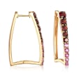 2.00 ct. t.w. Garnet and .60 ct. Tw. Rhodolite Graduated Square Hoop Earrings in 18kt Yellow Gold Over Sterling Silver
