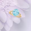 5.50 Carat Swiss Blue Topaz Ring with Diamond Accents in 14kt Yellow Gold