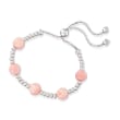 Pink Coral Bead Bolo Bracelet in Sterling Silver