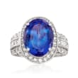 10.80 Carat Tanzanite and 1.30 ct. t.w. Diamond Ring in 14kt White Gold