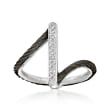 ALOR &quot;Noir&quot; Black Cable Bar Ring With Diamond Accents and 18kt White Gold