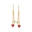 .22 ct. t.w. Diamond and .20 ct. t.w. Ruby Heart and Star Drop Earrings in 14kt Yellow Gold