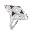 C. 1980 Vintage .25 ct. t.w. Diamond and .70 ct. t.w. Simulated Sapphire Ring in 18kt White Gold