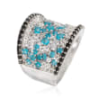 1.00 ct. t.w. Apatite and 1.00 ct. t.w. White Topaz Ring with Black Spinels in Sterling Silver