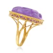 C. 1980 Vintage Purple Jade Dragon Ring in 14kt Yellow Gold