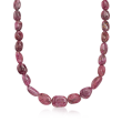 290 ct. t.w. Graduated Free-Form Ruby Bead Necklace with Sterling Silver