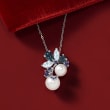 7-9.5mm Cultured Pearl and 1.90 ct. t.w. Multi-Gemstone Pendant Necklace in Sterling Silver