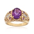 C. 1950 Vintage 2.40 ct. t.w. Amethyst Filigree Ring in 10kt Yellow Gold