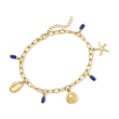Lapis Bead and Sea Life Cable-Link Bracelet in 18kt Gold Over Sterling