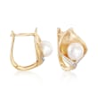 6-6.5mm Cultured Pearl Calla Lily Earrings with Diamond Accents in 14kt Yellow Gold