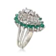 C. 1980 Vintage .65 ct. t.w. Diamond and .95 ct. t.w. Emerald Ring in 18kt White Gold