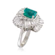 C. 1980 Vintage 1.35 Carat Emerald and 2.10 ct. t.w. Diamond Ballerina Ring in Platinum