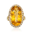 11.90 Carat Citrine and .95 ct. t.w. White Topaz Ring in 14kt Gold Over Sterling Silver
