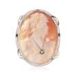 C. 1950 Vintage Shell Cameo and .10 Carat Diamond Pin/Pendant in 14kt White Gold