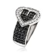 1.00 ct. t.w. Black Spinel and .30 ct. t.w. White Zircon Heart Buckle Ring in Sterling Silver
