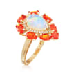 White and Orange Opal and .12 ct. t.w. Diamond Ring in 14kt Yellow Gold