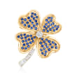 C. 1980 Vintage 3.00 ct. t.w. Sapphire and .70 ct. t.w. Diamond Four-Leaf Clover Pin in 14kt Two-Tone Gold