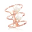 7-7.5mm Cultured Pearl and .13 ct. t.w. Diamond Three-Row Ring in 14kt Rose Gold