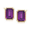 2.90 ct. t.w. Amethyst and 14kt Yellow Gold Beaded Frame Earrings
