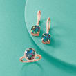 Blue Opal Triplet Drop Earrings With Diamond Accents in 14kt Rose Gold