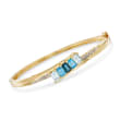 3.10 ct. t.w. Tonal Blue Topaz Bangle Bracelet with Diamond Accents in 18kt Gold Over Sterling
