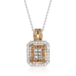 C. 1990 Vintage 1.20 ct. t.w. Champagne and White Diamond Pendant Necklace in 14kt White Gold