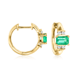 .90 ct. t.w. Emerald and .21 ct. t.w. Diamond Hoop Earrings in 18kt Yellow Gold